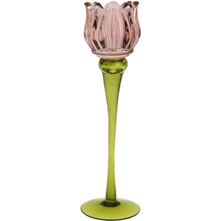 Kerzenleuchter Tulpe aus Glas Pink 27,5 cm stilvolle Tischdekoration (L)