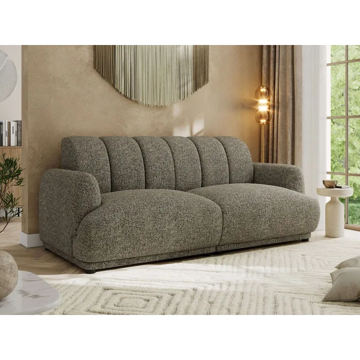 Modernes 3-Sitzer Design Sofa GERRA, feststehende Couch mit ergonomischer HR-Schaum Rückenlehne, hochwertige Wellenfederung, stabiler Massivholzrahmen, Luxus-Optik - Grau Strukture