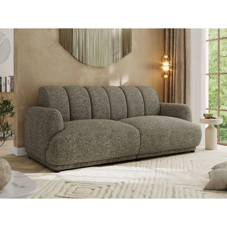 Modernes 3-Sitzer Design Sofa GERRA, feststehende Couch mit ergonomischer HR-Schaum Rückenlehne, hochwertige Wellenfederung, stabiler Massivholzrahmen, Luxus-Optik - Grau Strukture – Bild 1