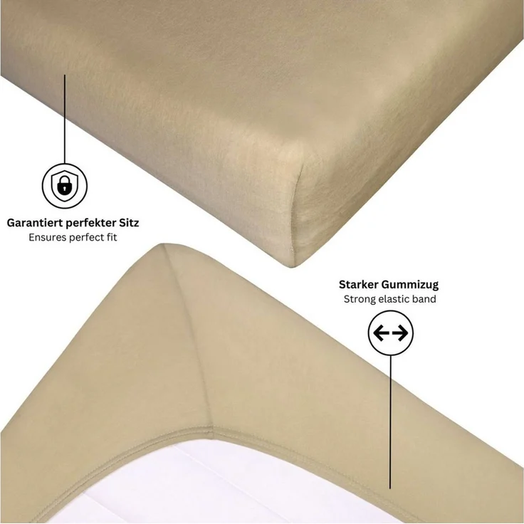 Esprit Spannbettlaken PREMIUM Spannbettlaken, 95% Baumwolle, 5% Elasthan, Gummizug: rundum, (2 Stück), 100 x 200 cm - 2er Set in Beige – Bild 3