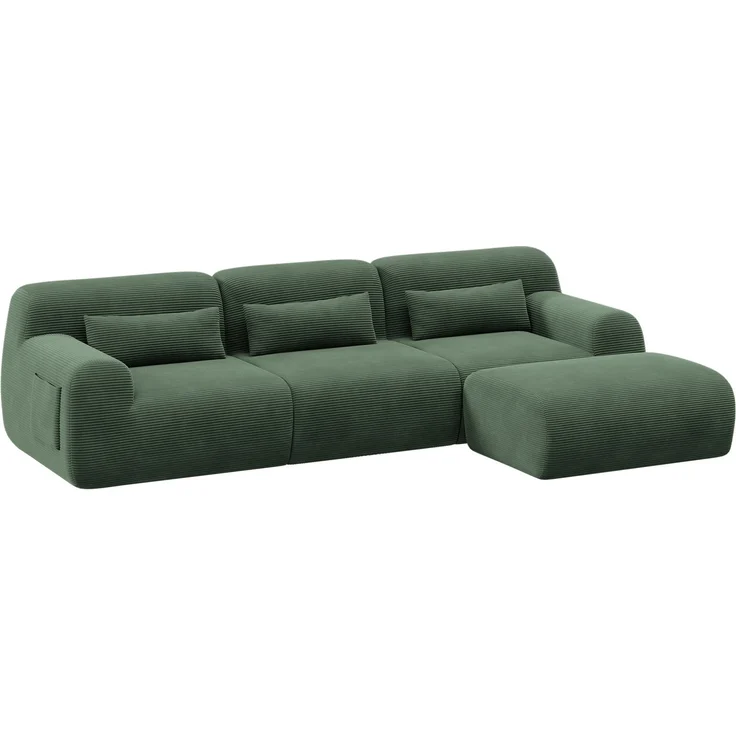 skølm 'Fulla' Cloud Sofa 3 Sitzer mit Hocker, Vollschaumcouch mit Federkern und Vakuum-Kompression, kein Aufbau erforderlich, mit 3 Kissen, Cord dunkelgrün