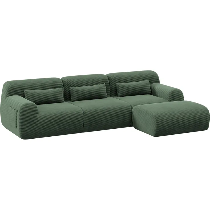 skølm 'Fulla' Cloud Sofa 3 Sitzer mit Hocker, Vollschaumcouch mit Federkern und Vakuum-Kompression, kein Aufbau erforderlich, mit 3 Kissen, Cord dunkelgrün