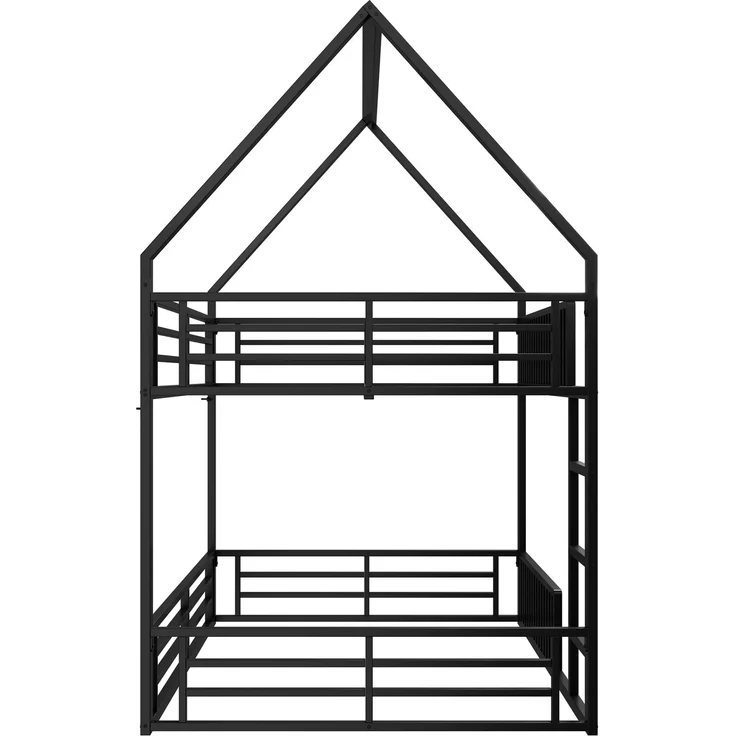 U-life Haus-Etagenbett 140x200 cm mit Sicherheitszaun, LED-Beleuchtung und 2 Lattenrosten, Schwarz – Bild 7