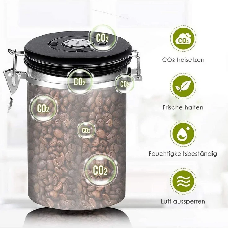 TUWENA Aufbewahrungsbox Kaffeebohne Versiegeltes Glas, 1800ML Kaffeebohnen behälter