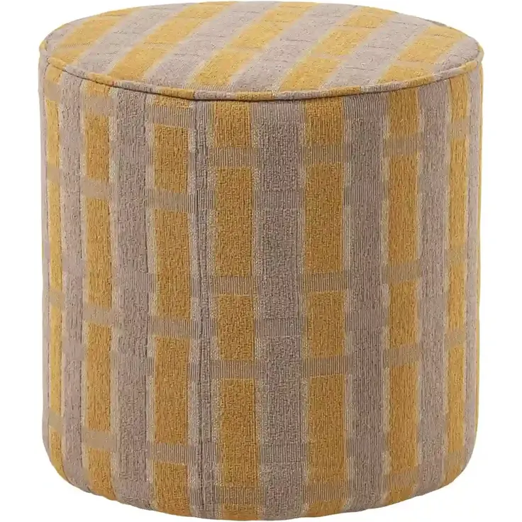 Polsterhocker Sarli - Chenille-Stoff Taupe / Gelb, Ø 46 cm