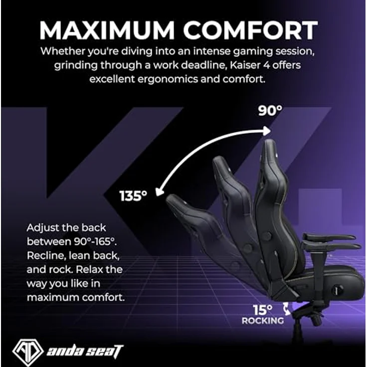 Anda Seat Kaiser 4 Gaming Stuhl Ergonomisch - Großer Gamerstuhle für Erwachsene mit 4-Stufen LendenwirbelstüTZE, Leinenstoff, Nacken- & Rückenstütze, Gamer Stuhl Schwarz Stoff – Bild 5