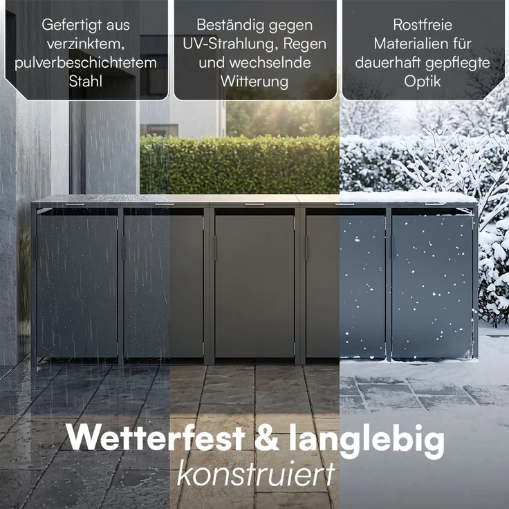 STEELSØN 'Thoria' Mülltonnenbox 5er je 120 Liter, anthrazit, Mülltonnenverkleidung aus Stahl, wetterfest, 102x62x294,5 cm, Müllbox für 5 Tonnen – Bild 6
