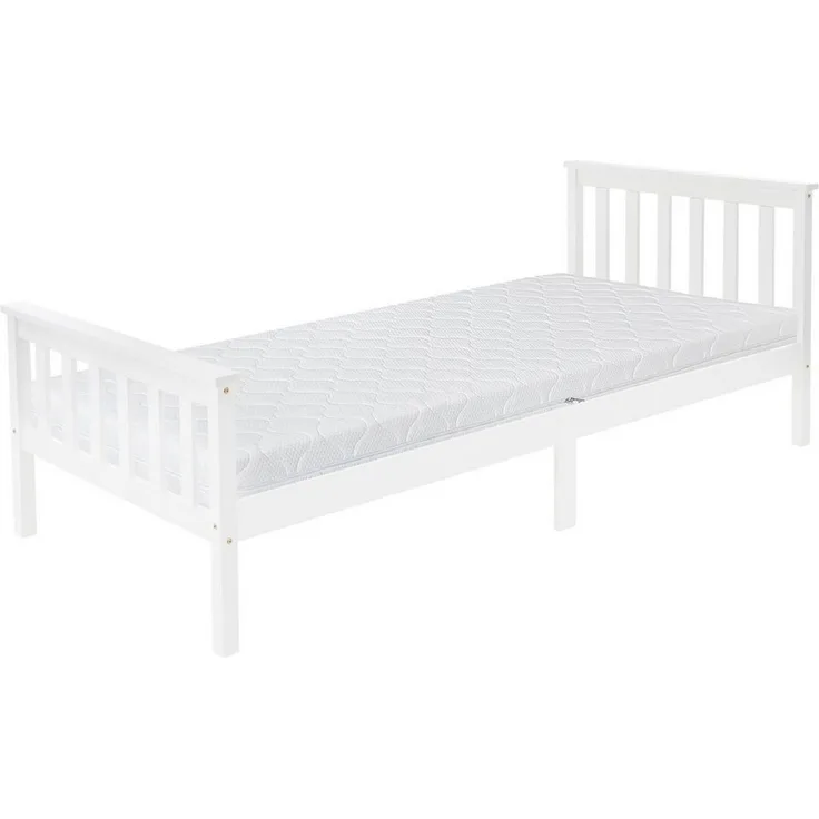 ML-DESIGN Bettgestell Holz Tagesbett, Jugend Einzelbett mit Kopf- & Fußteil, Holzbettgestell, Kinderbett, Bettrahmen Massivholz Bett Jugendbett Kiefer Weiß