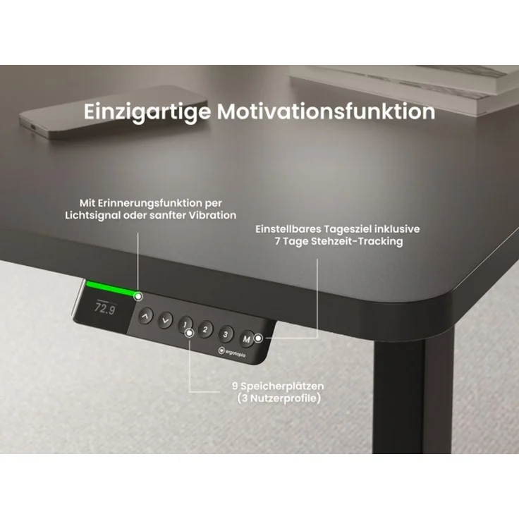 Desktopia Pro X - Elektrisch höhenverstellbarer Schreibtisch / Ergonomischer Tisch mit Memory-Funktion, Schwarz, Gestell Weiß, 180x80 cm – Bild 2