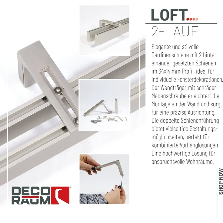 Deco-Raum® Gardinenschiene Innenlauf Loft | Größe: 320cm | Material: Aluminium | Farbe: Edelstahl-optik – Bild 3