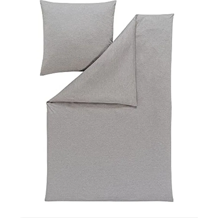Estella Mako-Interlock-Jersey Bettwäsche Atelier Takoma 155x200 + 1 x Kissen 80 x 80 Uni grau