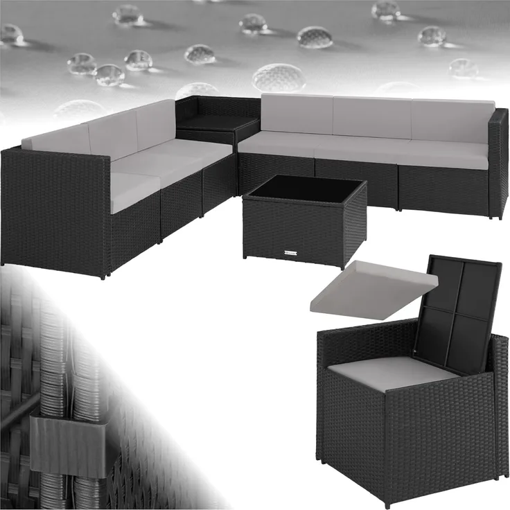 tectake Loungeset Rattan Lounge, (Set, 8-tlg), für 6 Personen