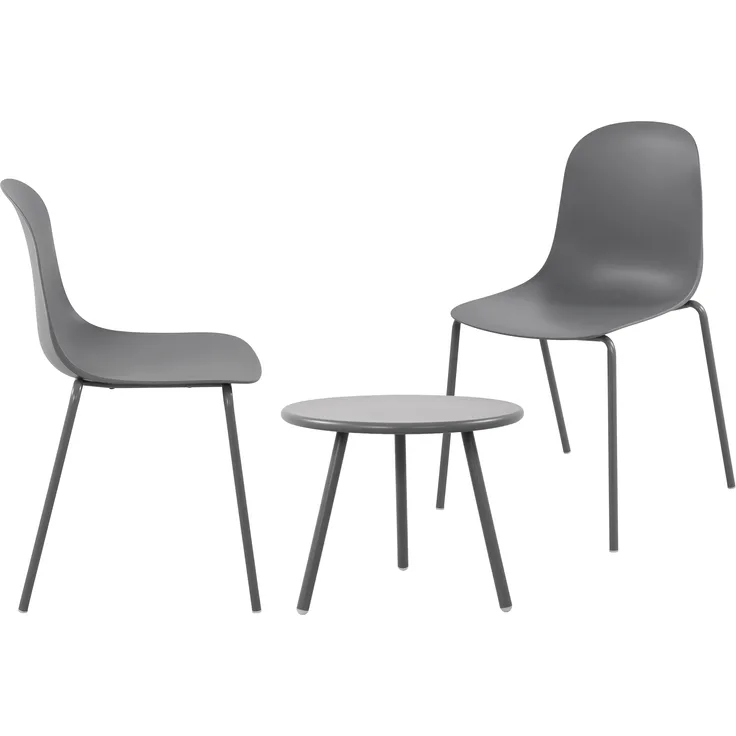 CLP 2er Sitzgruppe Berdin Set 1 Tisch 2 Stapelstühle wetterfest UV-beständig,dunkelgrau