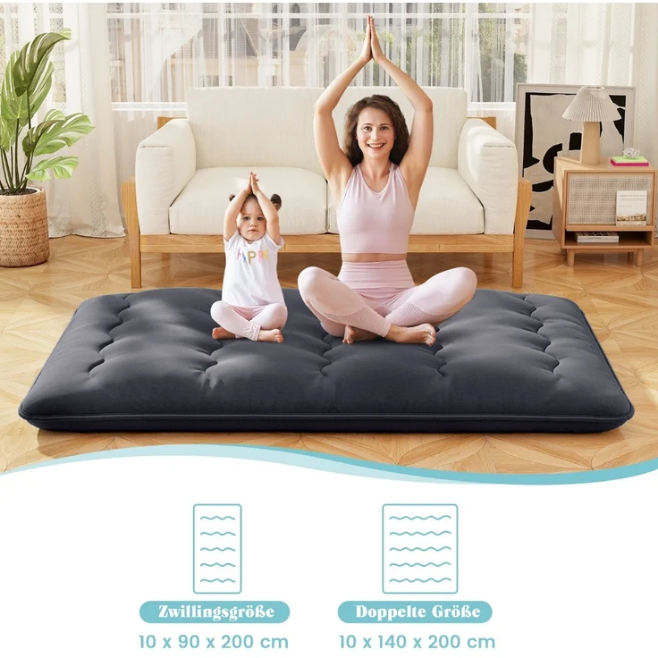 Japanische Futon Matratze mit Waschbarem Bezug &Tragetasche Tatami-Matte Schwarz 140 x 200 cm – Bild 5