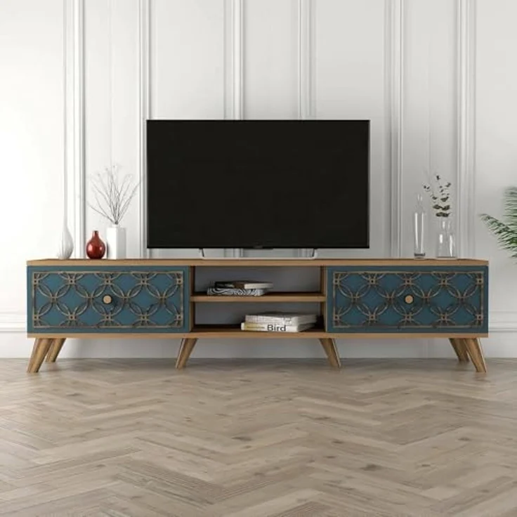Dmora Tv-Möbel Atlux 180x35x44 cm Braun 2 Regale 4 Fächer – Bild 5