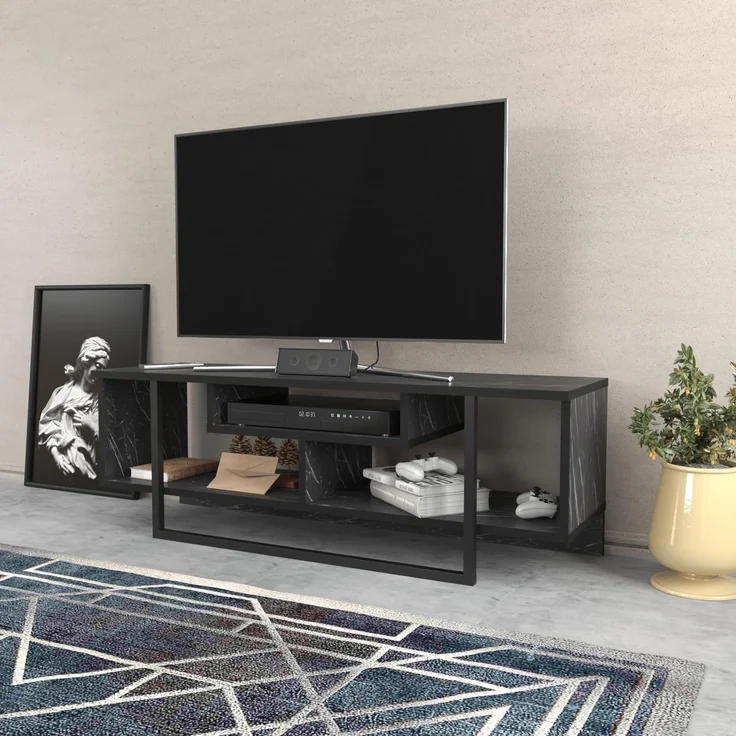 Hanah Home Stylish Black TV Stand, 120 x 35.2 x 40.2 cm | 100% Melamine Coated Particle Board, 18 mm Thick | Modern Design for Living Room & Entertainment Spaces – Bild 3