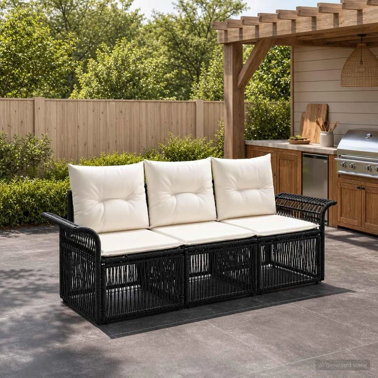 vidaXL Gartensofa-set 3 stk. 3-Sitzer Schwarz Poly-Rattan 3434746 – Bild 2