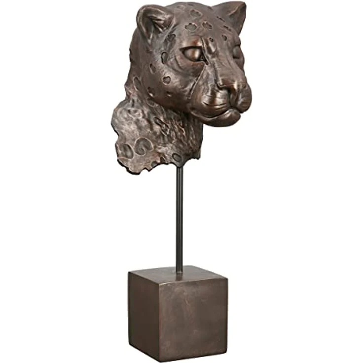 Casablanca Deko Figur Skulptur Leopard Kopf auf Sockel XL - 3D Tierkopf Statue aus Kunstharz - Farbe: Bronze Höhe 46 cm – Bild 2