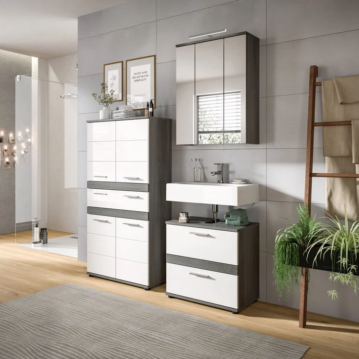 welltime Hochschrank LUCCA, Höhe 137cm, 4 Türen, 1 Schubkasten, 4 Fächer (in verschiedenen Farben erhältlich, große Typenauswahl) Badschrank, Badmöbel, Badezimmer, Universalschrank, Mehrzweckschrank – Bild 3