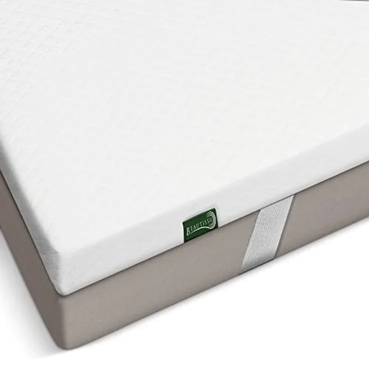 Beautissu Matratzentopper, Weiß, Gel Memory Foam mit doppelter Schicht, 90x200 cm, waschbar bei 40°C, für Matratzen bis 30 cm Höhe
