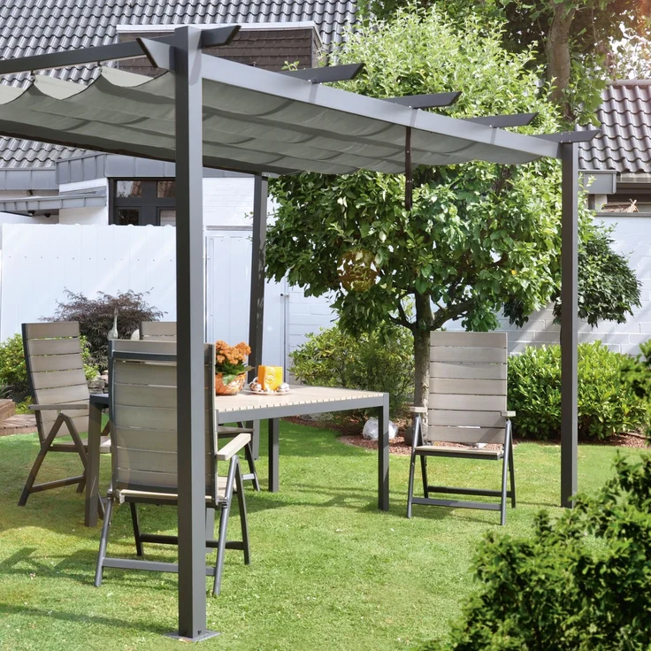 LECO Pergola mit Falt- und Schutzdach lichtgrau, Aluminium- und Stahlgestell anthrazit, 4x3 m – Bild 7