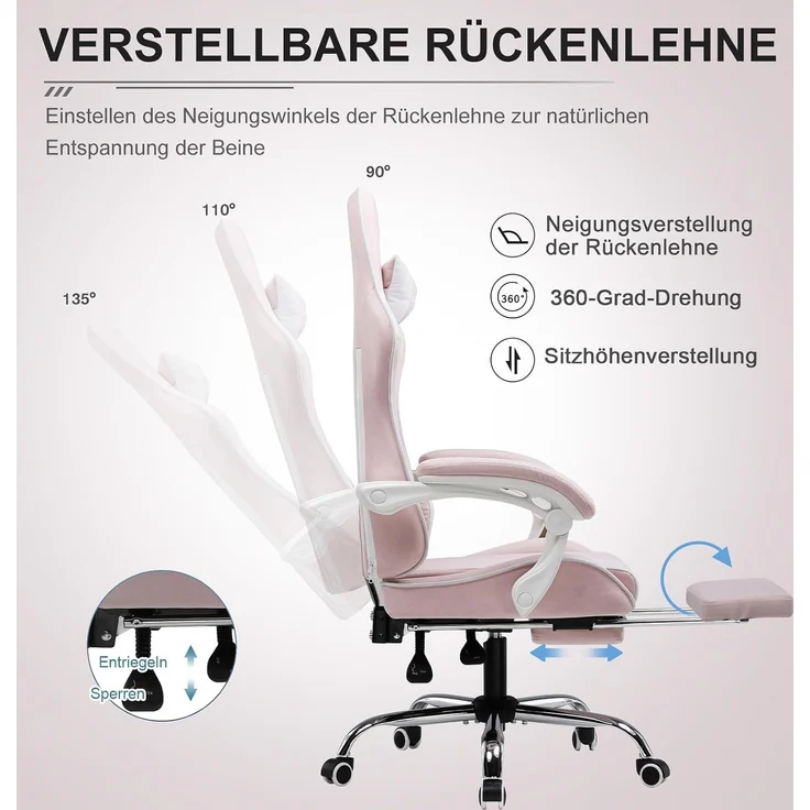 GTPLAYER Bürostuhl Gaming Stuhl Massage Gaming Sessel Ergonomischer Gamer Stuhl mit Fußstütze, Kopfstütze Massage-Lendenkissen, Gepolstert Game Chair, Drehsessel Stoff – Bild 4