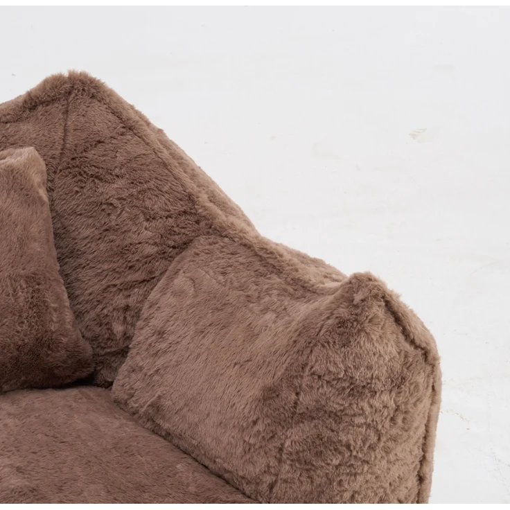 Sitzsack 123cm×97cm×73cm mit Kissen – Loungesessel aus Kunstfell in Khaki, weich und formstabil – Bild 5
