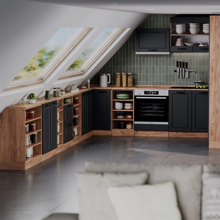 Küchenschrank für Dachschrägen R-Line Anthrazit Landhaus 60 cm mit 2 Schubladen, Schrankkorpus 60 cm Tiefe Vicco – Bild 6