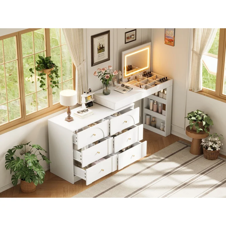 Drehbarer Schminktisch mit LED-Beleuchtung ,Frisiertisch,Bürotisch,weiß,105×40×80cm(old:SKU:N657P24679091W)--Weiß--105x40x80cm--YOUDENOVA – Bild 8