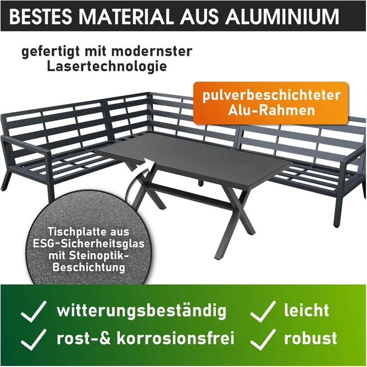 BRAST Gartenlounge-Set Aluminium Adria, viele Varianten & Module, (Loungemöbel Essgruppe Gartenmöbel, bis zu 5 Personen, Sofa Sessel Tisch), Ecksofa Komplettset 2 – Bild 2