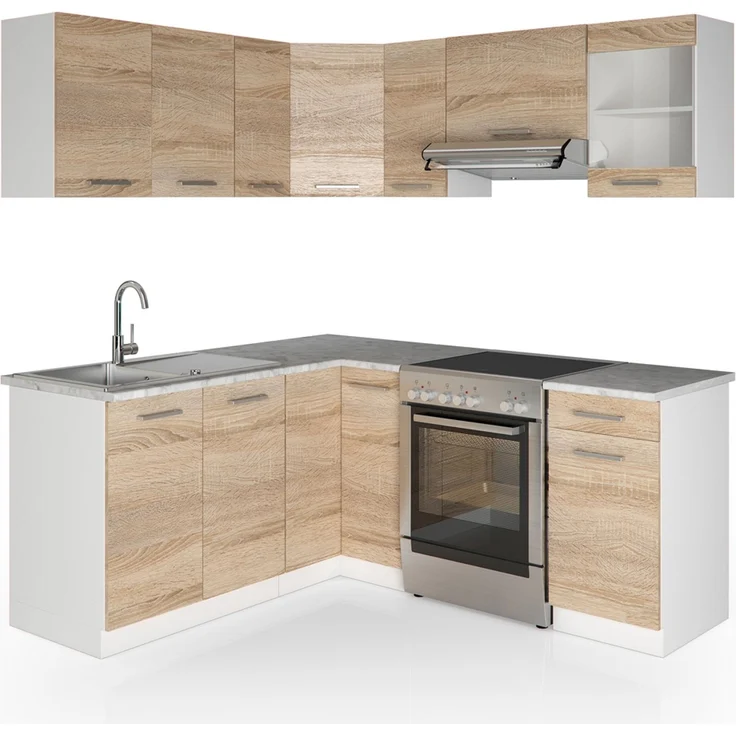 Eckküche Rick Sonoma/Weiß 190 x 60 cm , AP Marmor Vicco – Bild 1