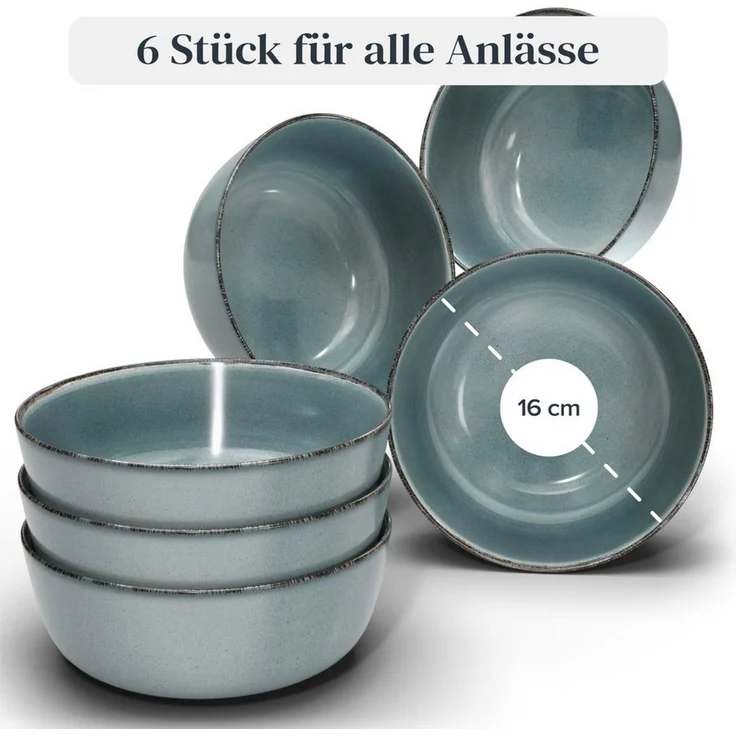 PURE LIVING INTERIOR DESIGN Geschirr-Set Müslischalen Rustic, 6er-Set, 16 cm, Rauchblau, Steingut (6-tlg), 6 Personen, Steingut – Bild 3