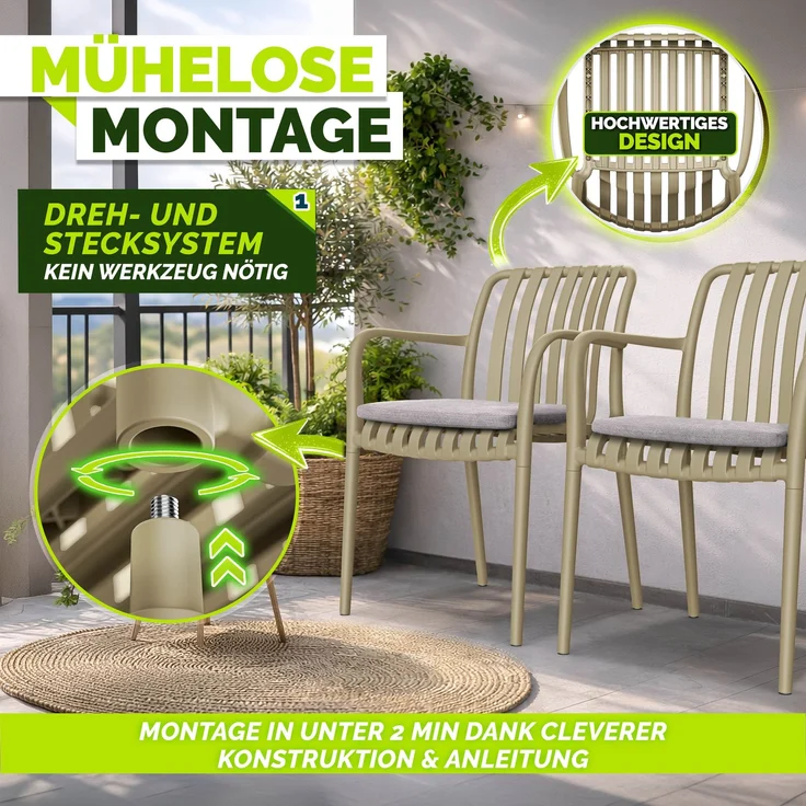 tillvex® Gartenstühle 6er Set Stapelbar Wetterfest mit Armlehne | Outdoor Stühle bis 120kg belastbar | Gartenstühle Outdoor | Terrassenstuhl Gartenmöbel Balkon Garten Terrasse – Bild 9