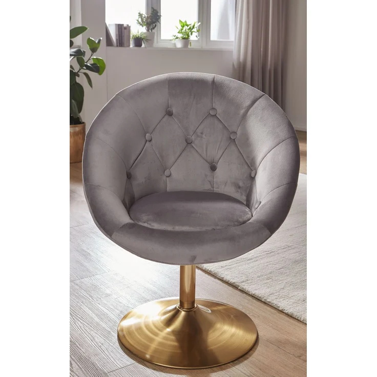 Loungesessel Samt Grau Gold Design Drehstuhl mit Rückenlehne – Bild 10