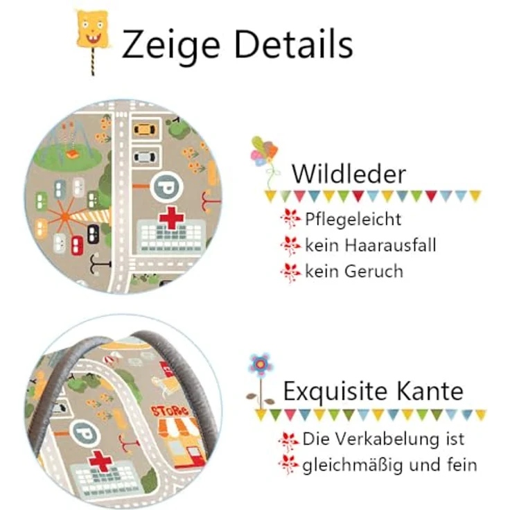 TYKTZXY Autoteppich Spielteppich Straße, Kinderteppich Jungen Straßenteppich, Bauteppich Fahrzeug Teppich Kinder, Grösse:140×200cm – Bild 4