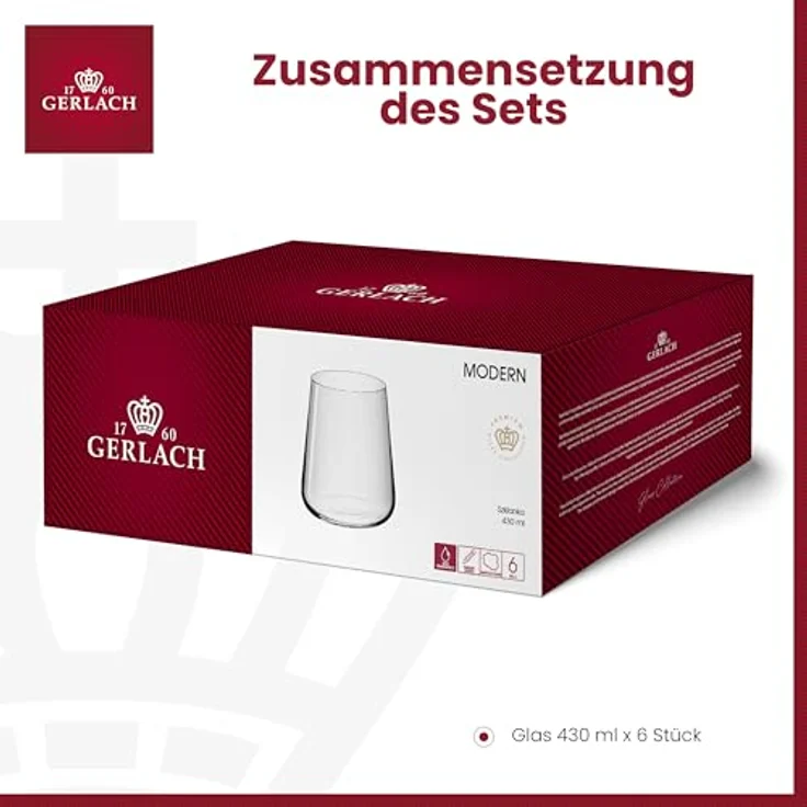 Gerlach 1760 Gläser Set 6 Stück 430 ml Trinkgläser Wassergläser Cocktailgläser Saftgläser Glas Dessert Spülmaschinenfest Modern – Bild 5
