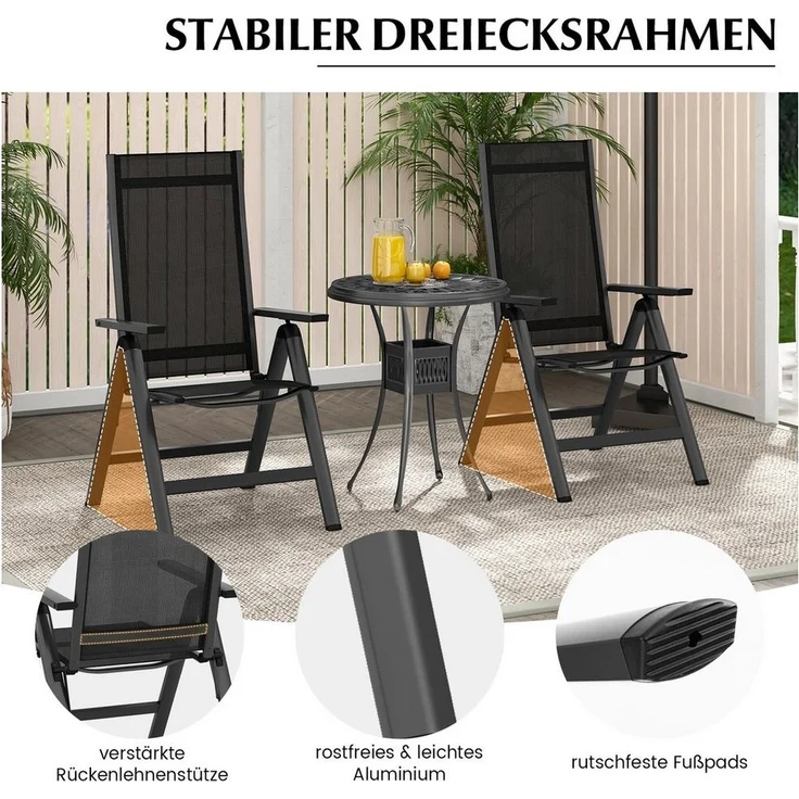 COSTWAY Gartenstuhl Klappstuhl (2 St), Hochlehne 7-fach verstellbar, Alu – Bild 2