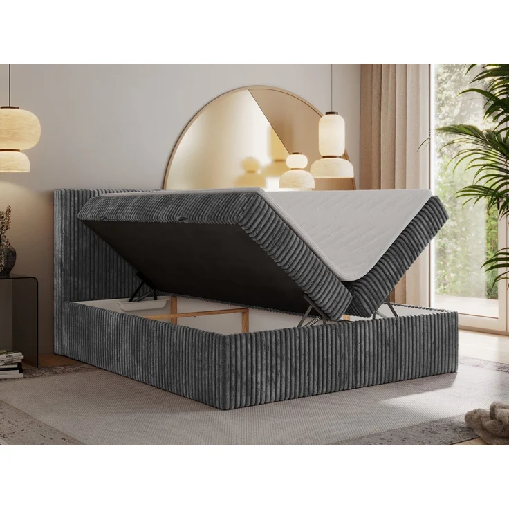 Mks Möbel 'Tiliano' Boxspringbett mit Kopfteil und Topper, Grau, 160x200 cm, H3 – Bild 3
