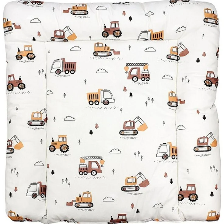 TupTam Baby Wickeltischauflage mit Baumwollbezug Gemustert, Farbe: Baufahrzeuge/Bagger/Beige, Größe: 70x50 cm – Bild 4