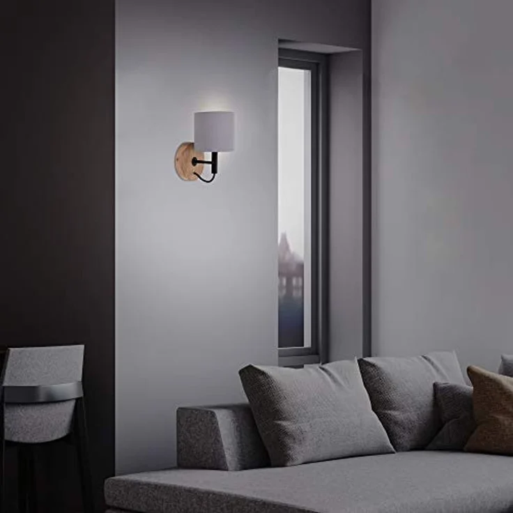 Briloner Leuchten Wandleuchte 2075-014, ohne Leuchtmittel, 2700K - Extra-Warmweiß, Stoff Wandleuchte mit Holzbasis und Stoffschirm – Bild 4