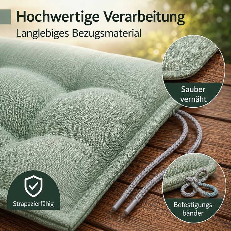 BURI 2x Auflagen Set Hochlehner für Gartenstühle 119x49x6cm Sesselauflagen Polster UV Lichtecht - Gartenstuhlauflagen Stuhlkissen mit Dicker Schaumstoff Füllung (Dunkelgrün) – Bild 6