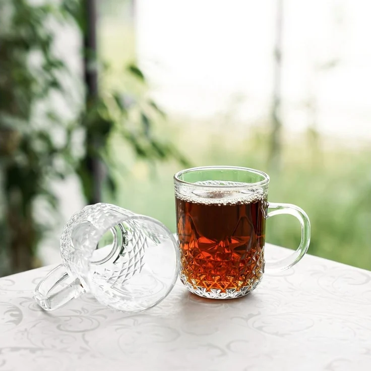 Sunay Gläser-Set 6er Set Henkelgläser mit dekorativem Diamantmuster, 240 ml, 6-tlg, Glas, 6-teilig, 240 ml – Bild 3