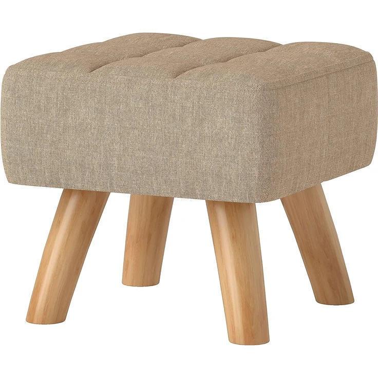 Fußhocker für das Wohnzimmer, gepolsterter Sitz aus Stoff mit Holzbeinen, 27 x 27 x 26 cm, hellbraun – Bild 2