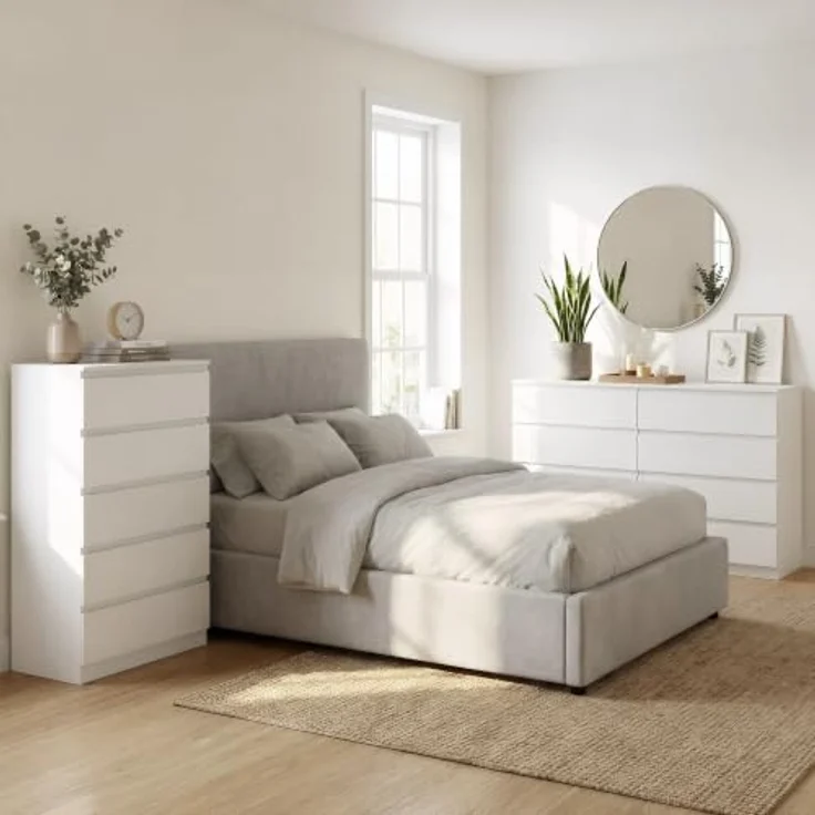 Jocoevol Kommode mit 5 Schubladen, Komodenschrank, Schubladenschrank, Moderner Schubladenschrank, Holzkommode mit Tiefen Schubladen für Wohnzimmer Schlafzimmer Eingangsbereich, 60 x 39 x 100 cm, Weiß – Bild 8