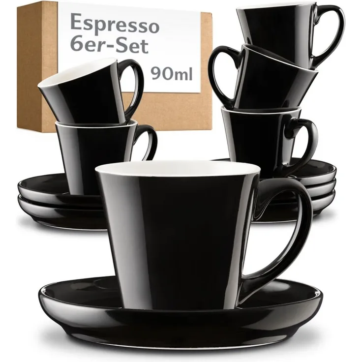 Cosumy Espressotasse Espressotassen Set 6er mit Untertassen - Keramik Mokkatassen - 70ml, 12-tlg, Keramik, 6er Set mit Untertassen - Keramik - 70 ml - spülmaschinenfest
