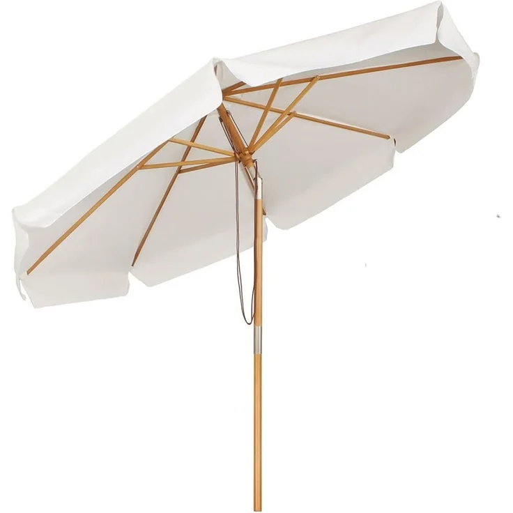 Sekey Sonnenschirm Ø 300 cm Sonnenschirm Holz Gartenschirm Knickbar, Sonnenschutz UPF 50+, LxB: 300,00x300,00 cm, Runder Terrassenschirm mit Volant – Bild 1