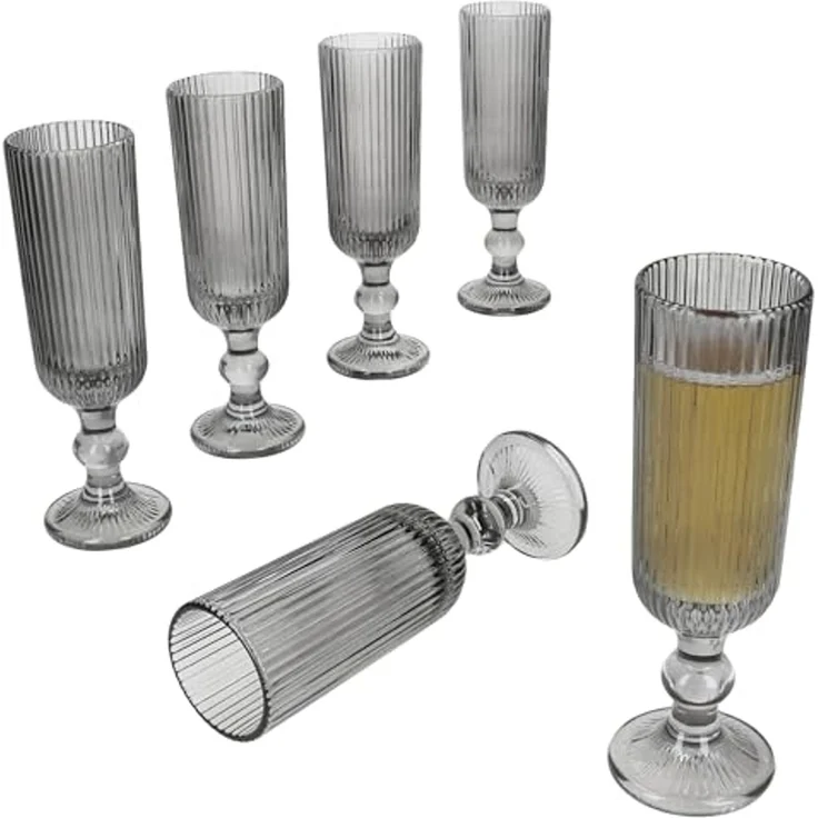 MamboCat Sektglas Agata 6x Sektgläser 130ml grau Glas Relief Sekt-Flöte Prosecco, Glas – Bild 1
