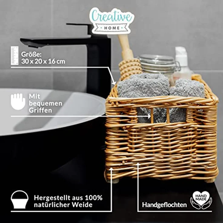 Creative Home Holzkiste Weidenkorb Aufbewahrungskorb, Handgeflochten, Haltbar (1 St), Korb Geflochten Naturkorb mit Griffen Aufbewahrung – Bild 5