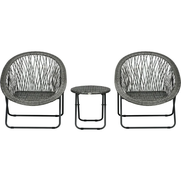 3-teiliges Balkonmöbel-Set mit klappbarem Tisch und 2 Stühlen, Ø46x43 cm, Grau – Bild 2