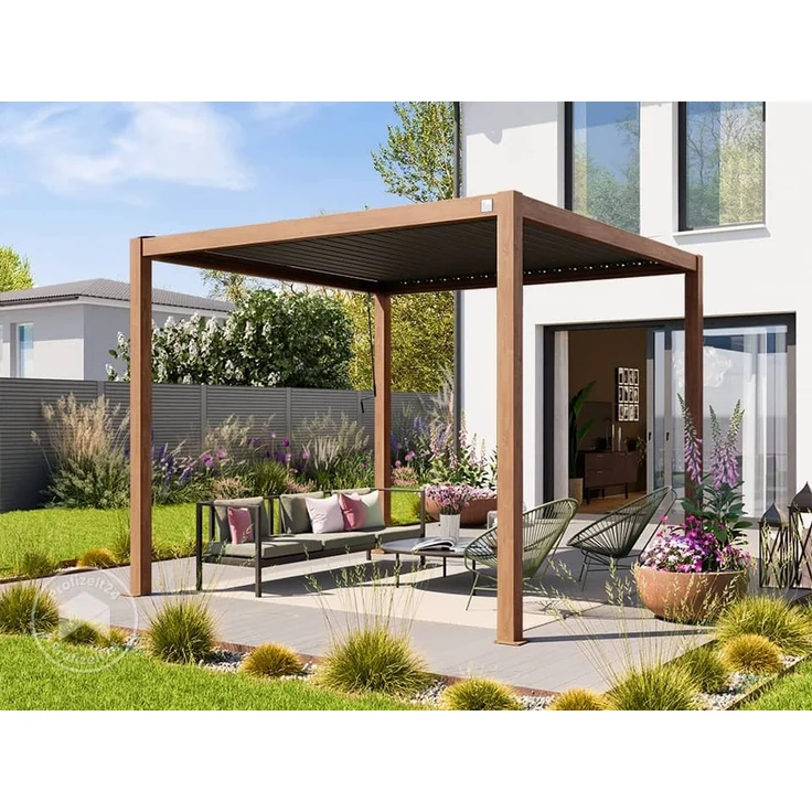 PRIMEYARD Pergola, Aluminium / Stahl braun, 3x3 m – Bild 1